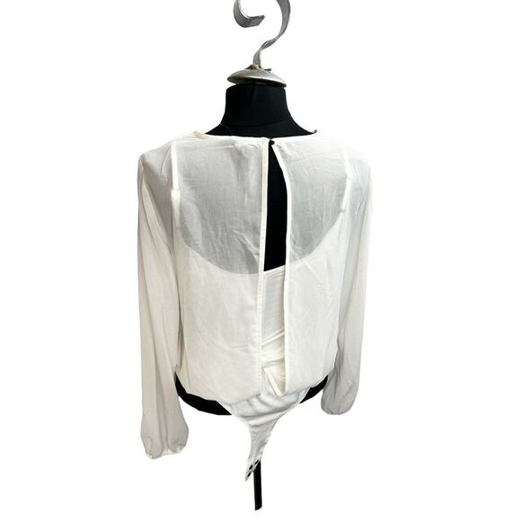 1 State Ladies Transparent Pearl white Bodysuit blouse size M NWT - Picture 2 of 15